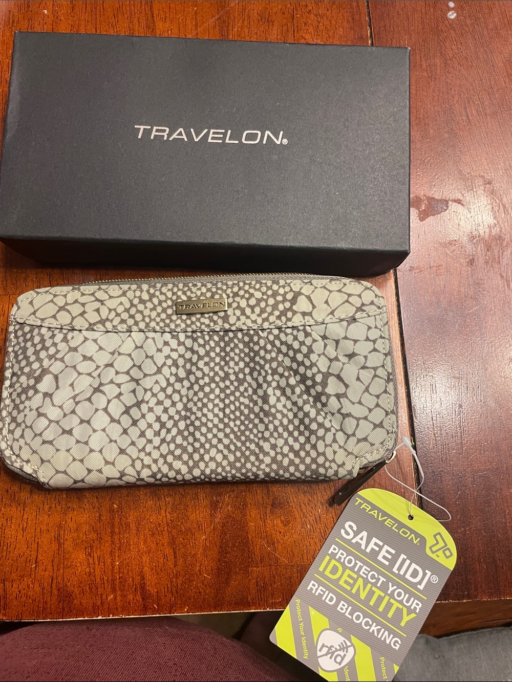 Travelon Snake-Print RFID Wallet in Gray & Cream